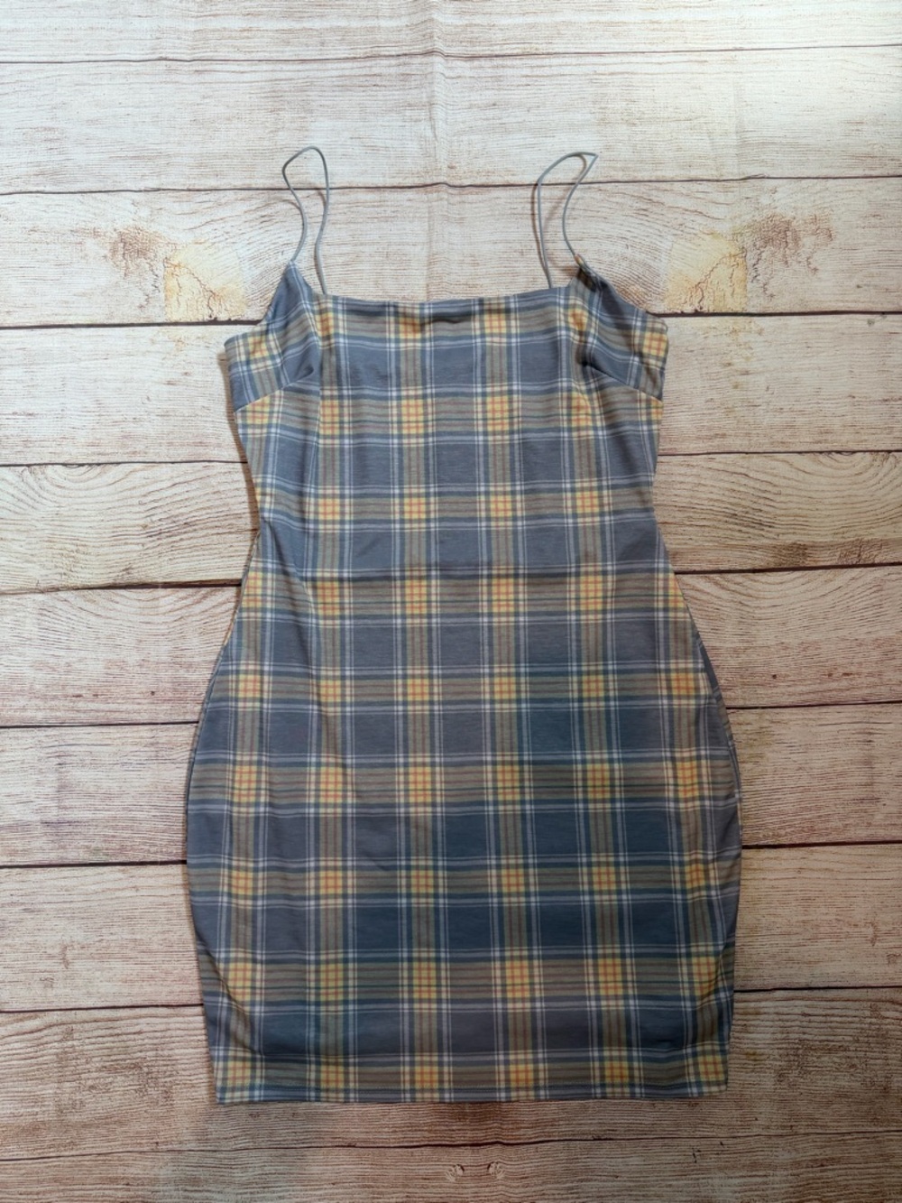 Plaid, Academia, Preppy, Old Money Mini Dress in Gray and Butter Yellow
